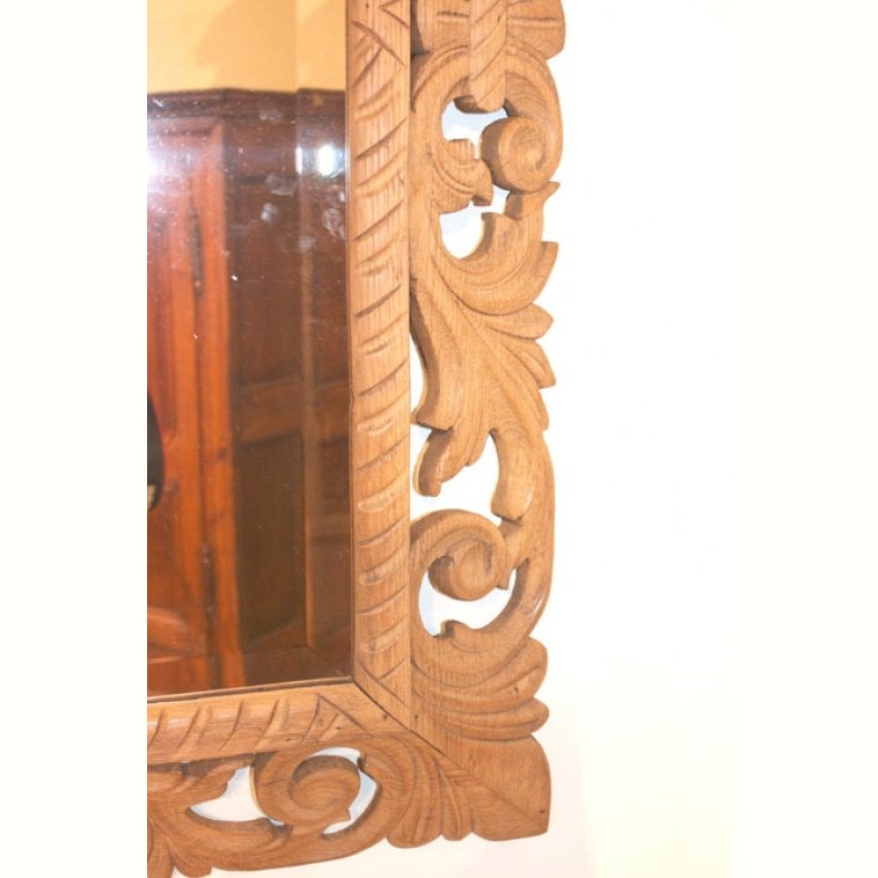 Late 19th century French carved oak wall mirror with bevelled glass