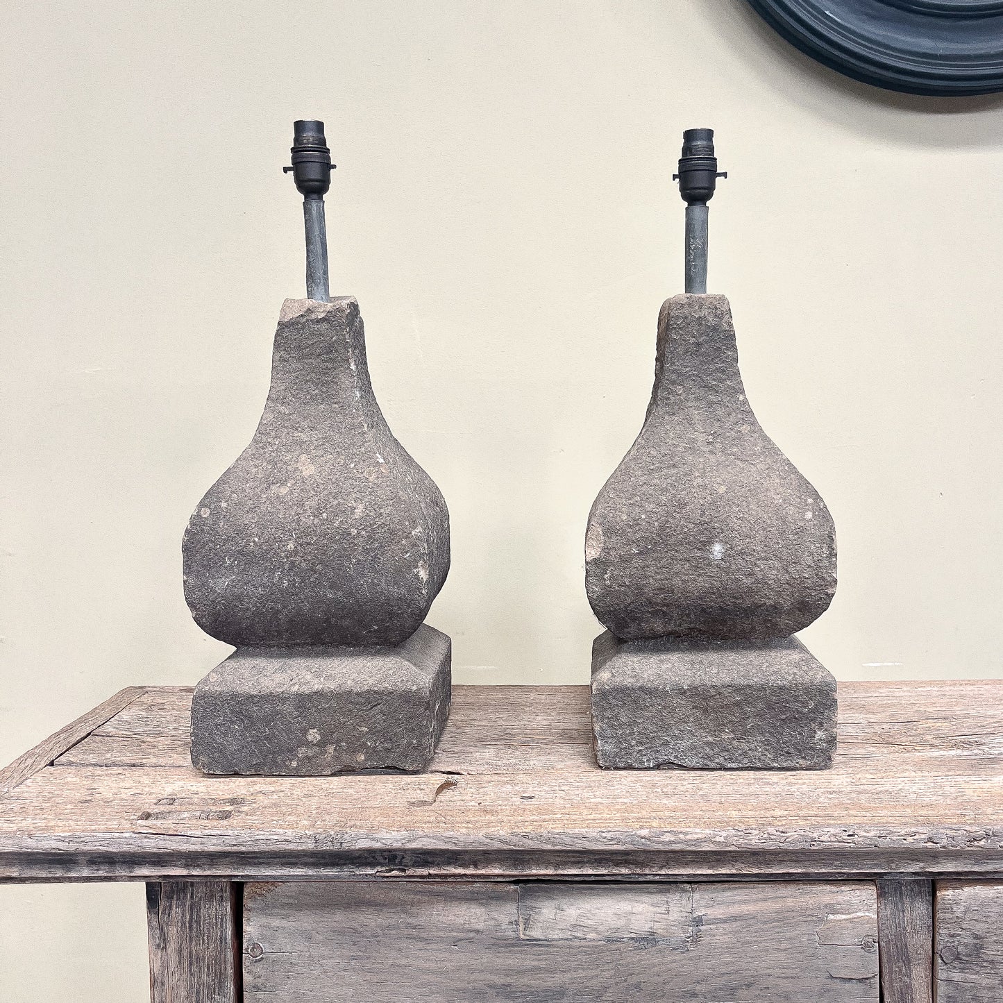6012 Pair of Early Stone Lamps