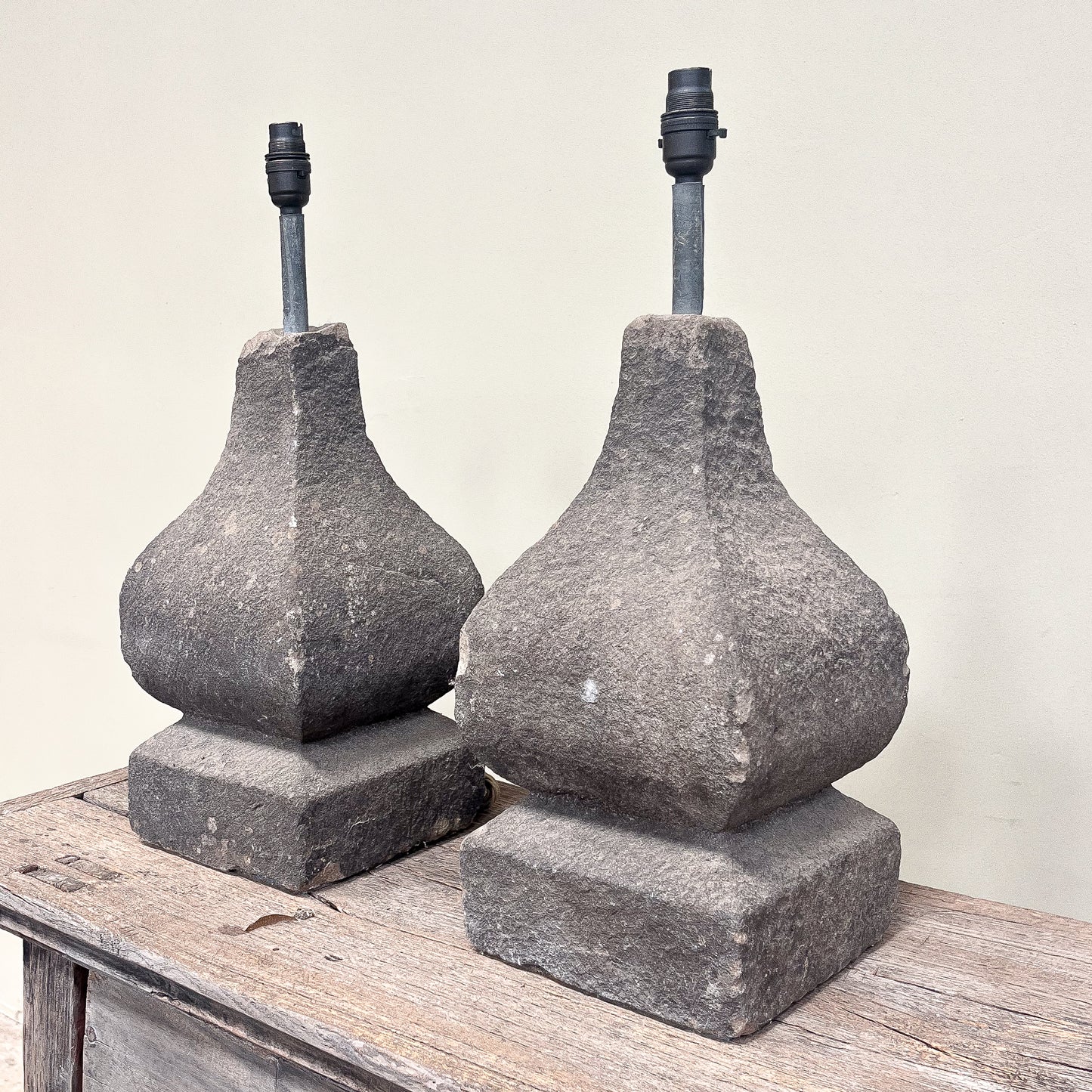 6012 Pair of Early Stone Lamps
