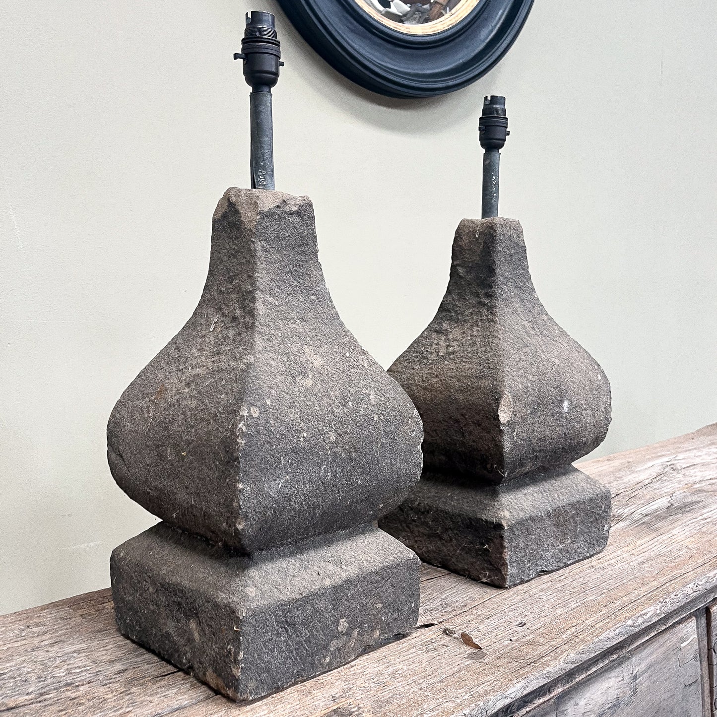 6012 Pair of Early Stone Lamps