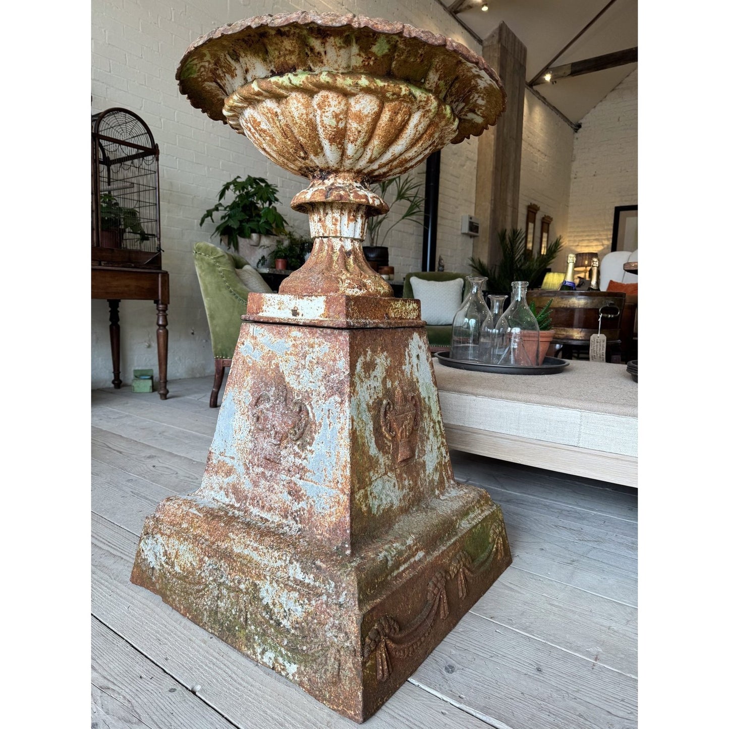 Pair of Large Cast Iron Garden Urns