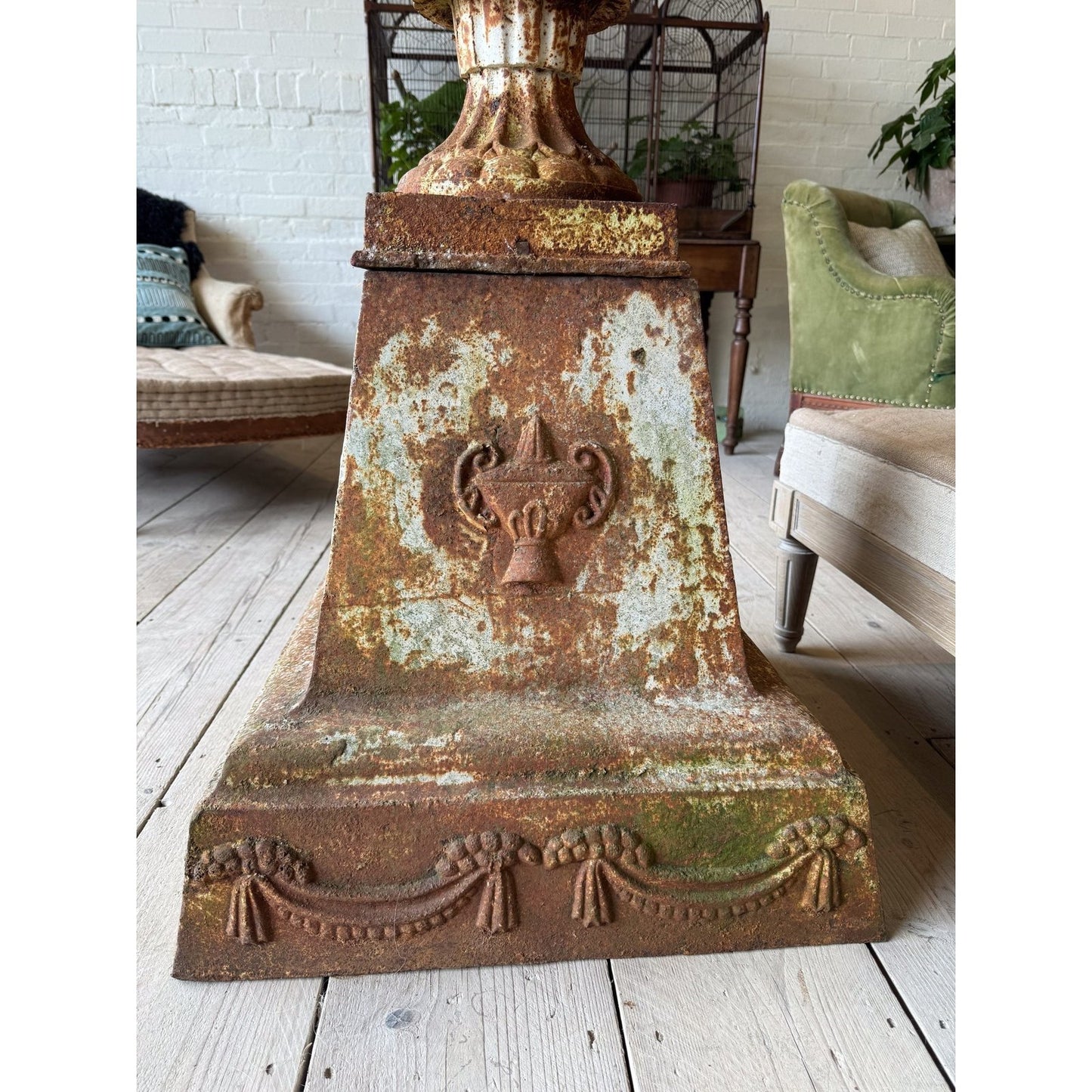 Pair of Large Cast Iron Garden Urns
