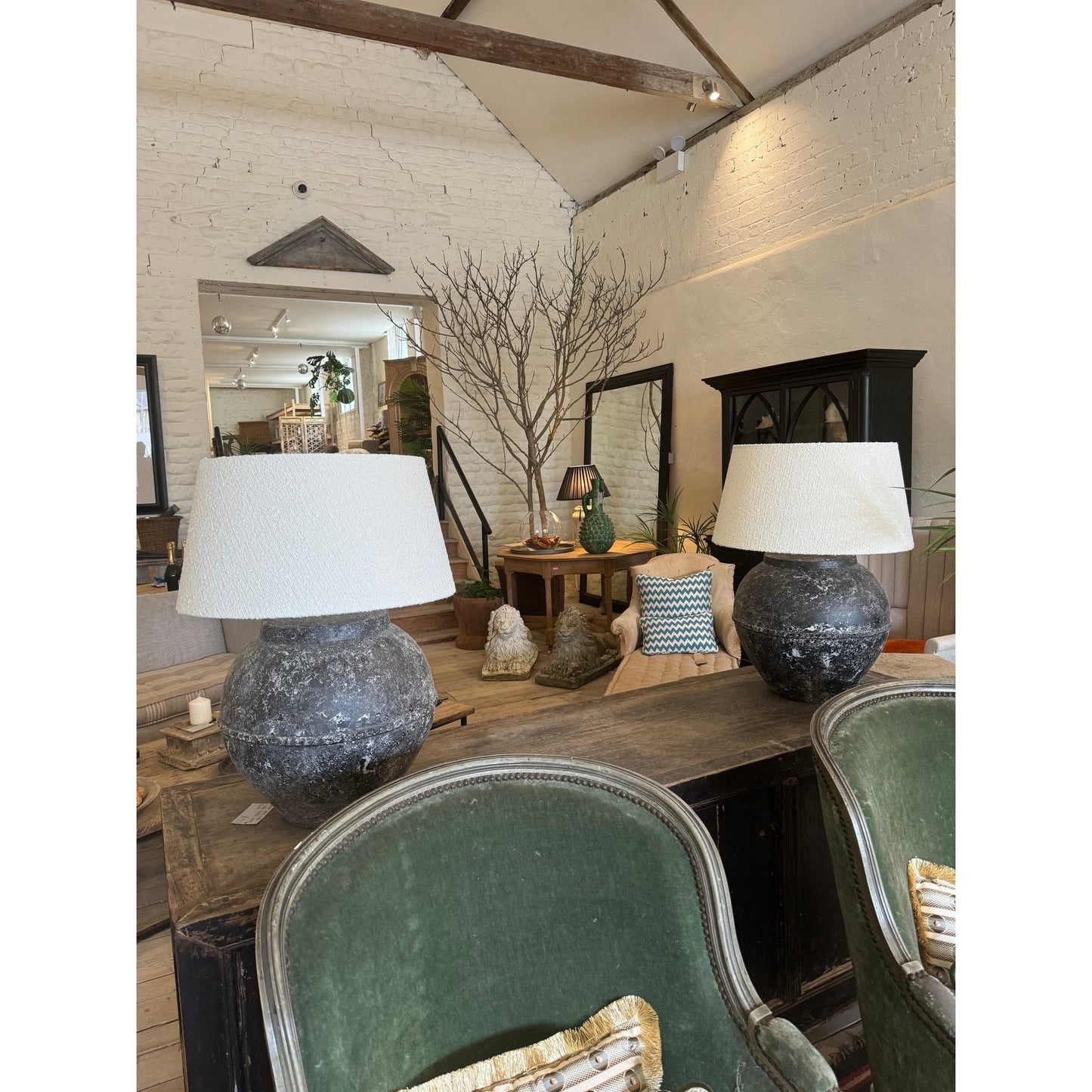 L003 Large Lamp with Cream Boucle Lampshade