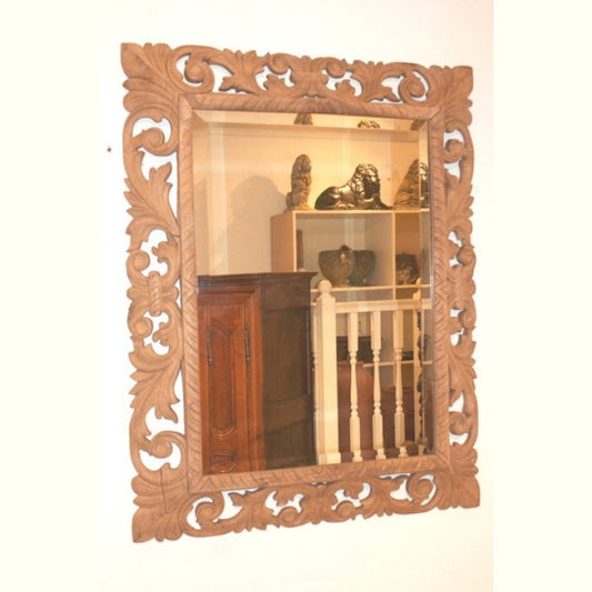 Late 19th century French carved oak wall mirror with bevelled glass