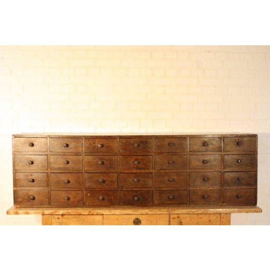 Large set of painted pine apothecary / seed drawers