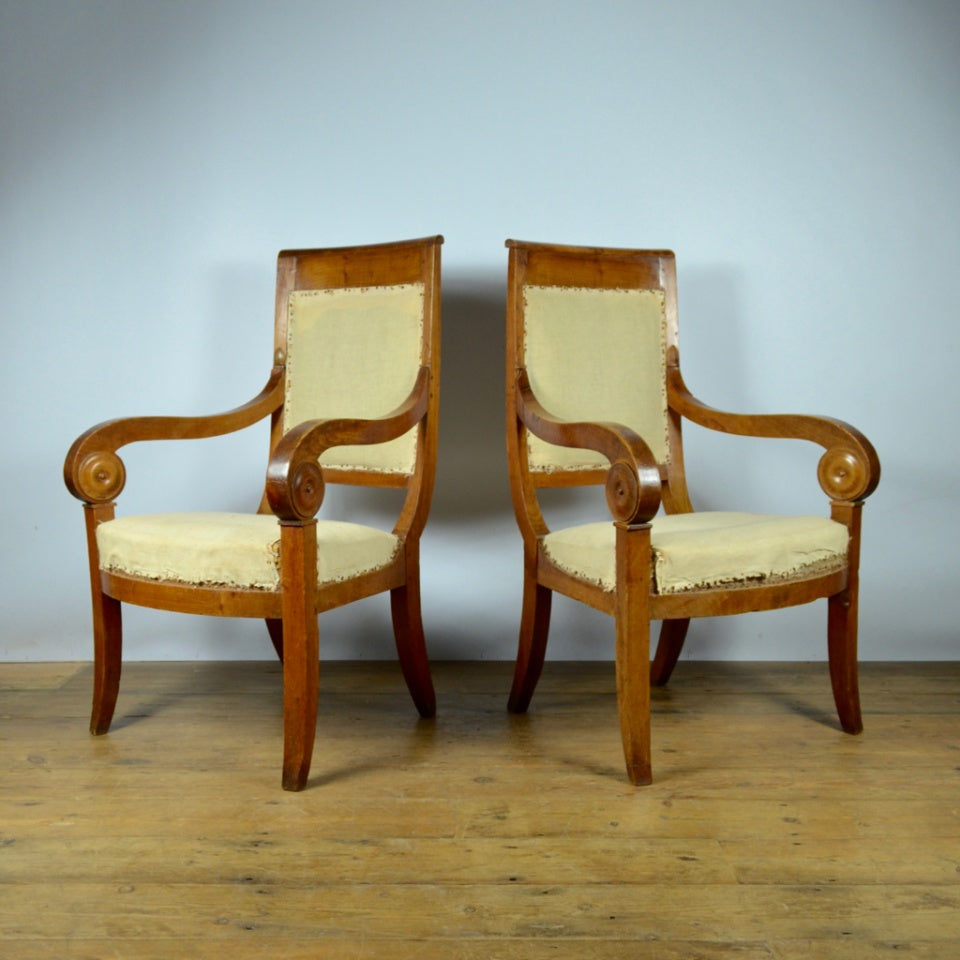 Pair of 19th Century Empire French Chairs Inc Full Reupholstery