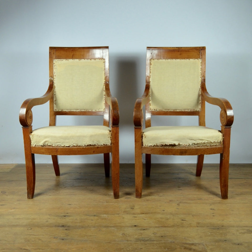 Pair of 19th Century Empire French Chairs Inc Full Reupholstery