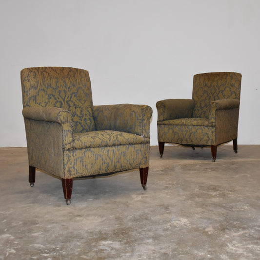 Pair of Edwardian Armchairs / Library Chairs