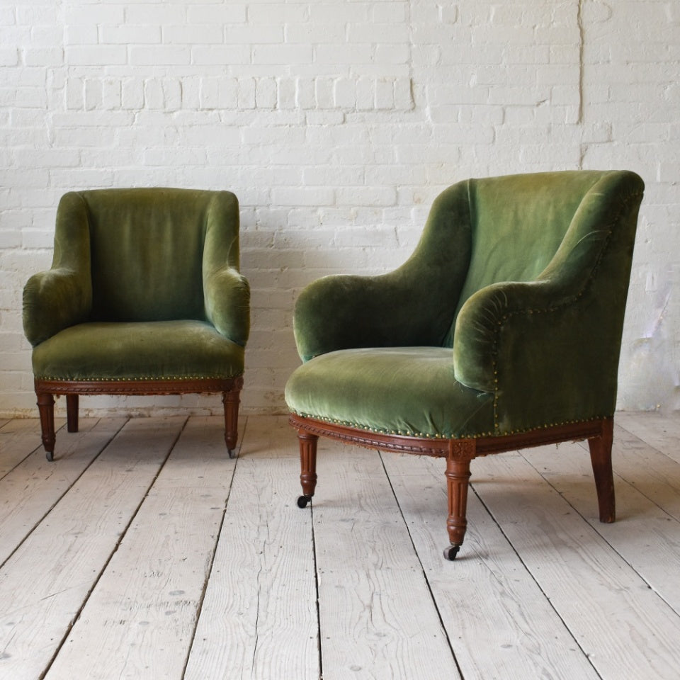 Pair of Upholstered French Fauteuil Chairs