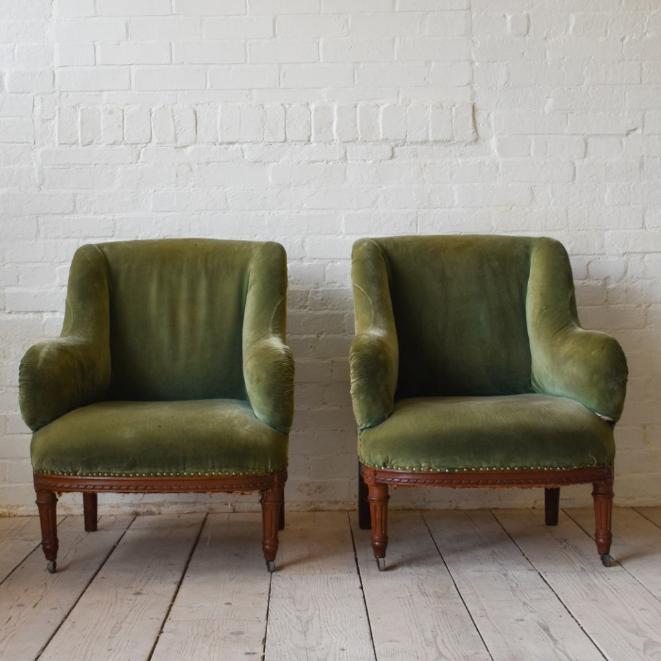 Pair of Upholstered French Fauteuil Chairs