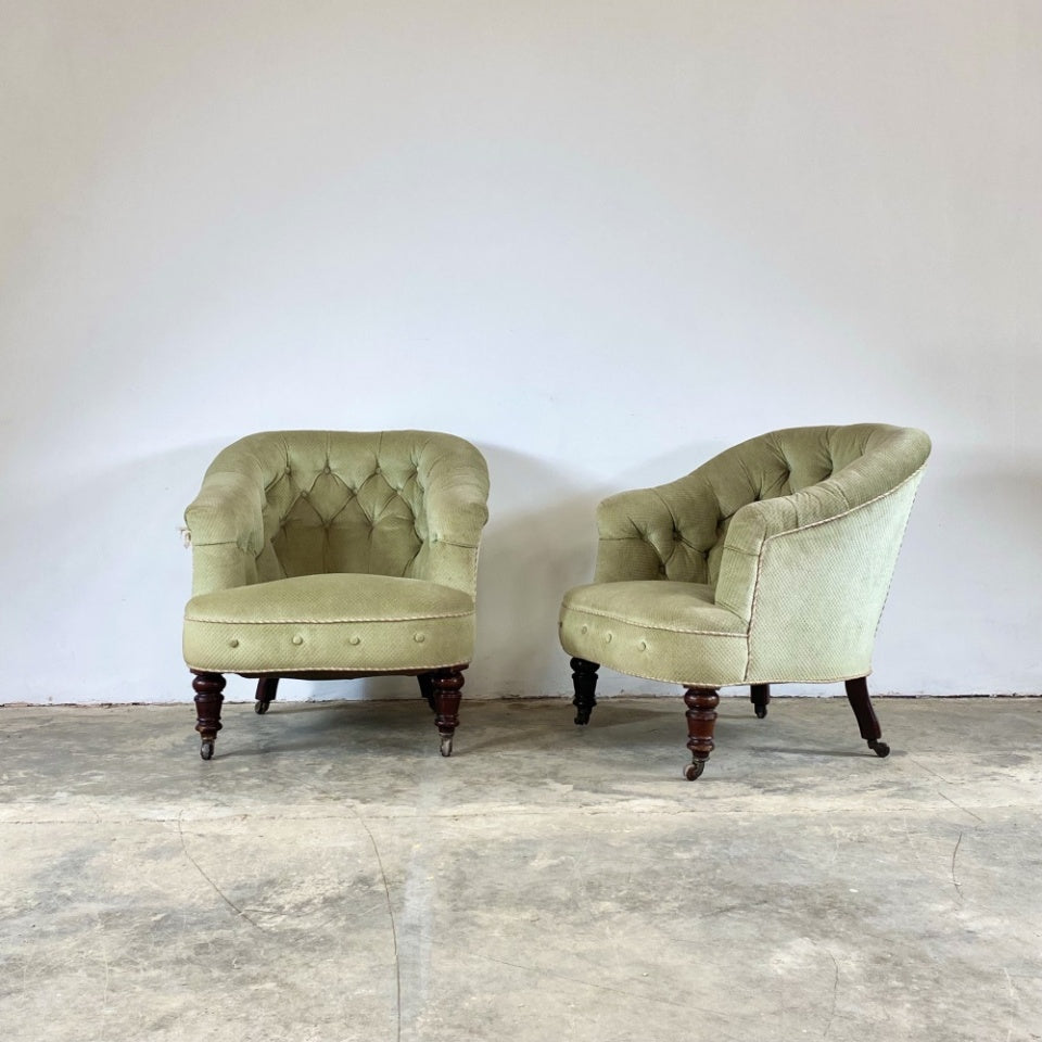 Pair of Buttoned Tub Chairs