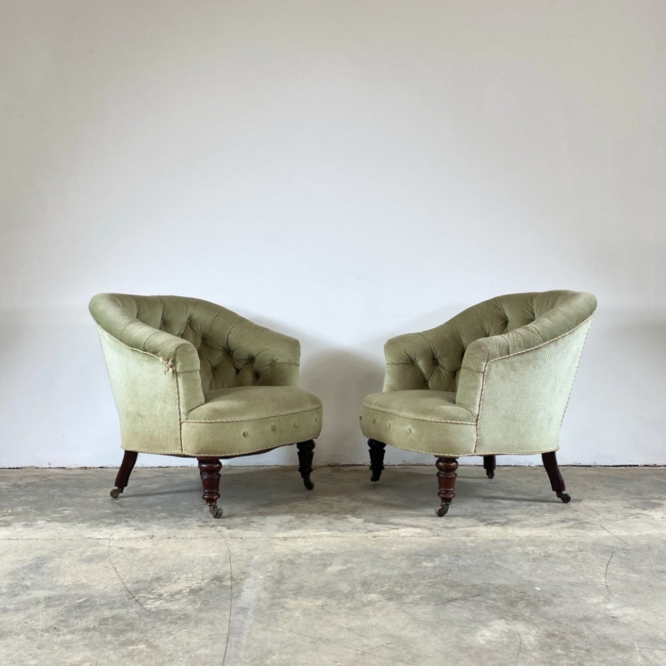 Pair of Buttoned Tub Chairs