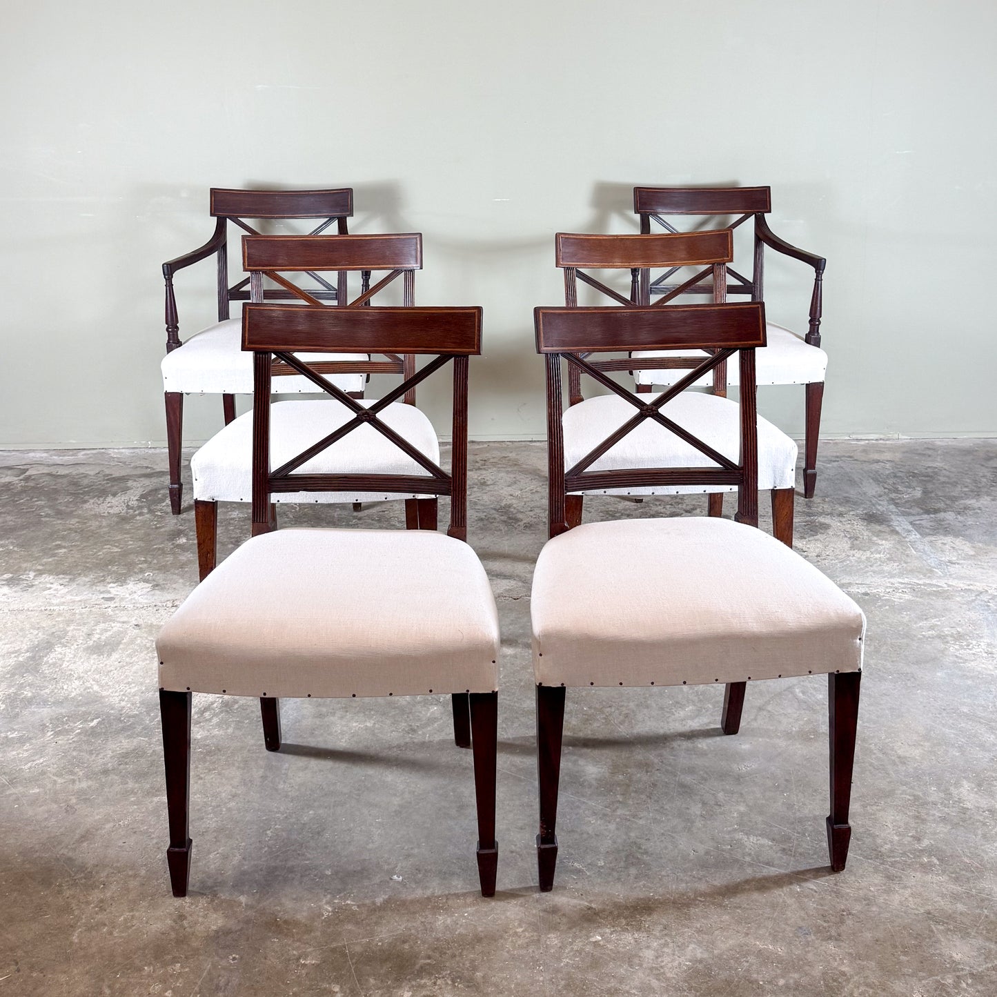 M085  Set of Six Sheraton Design Dining Chairs