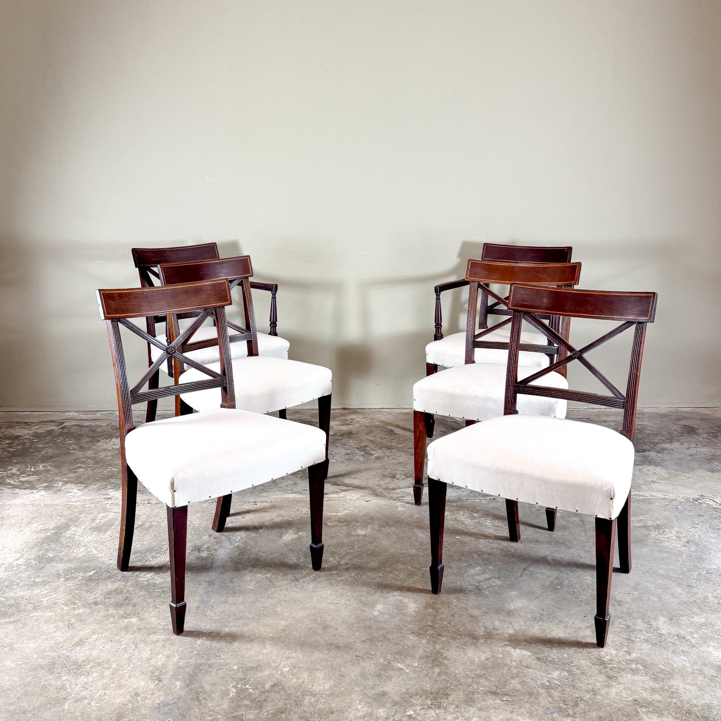 M085  Set of Six Sheraton Design Dining Chairs