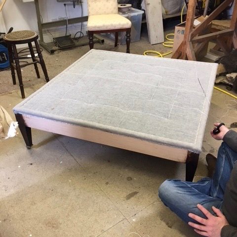 Footstool With Mahogany Legs, Full Reupholstery Inc.