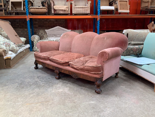 W03 Pink 1930's Scollop Back Three Seater Sofa