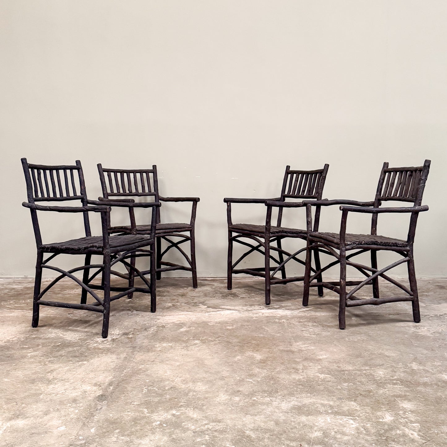 C1281 Set of Four Ebonised Twig Chairs
