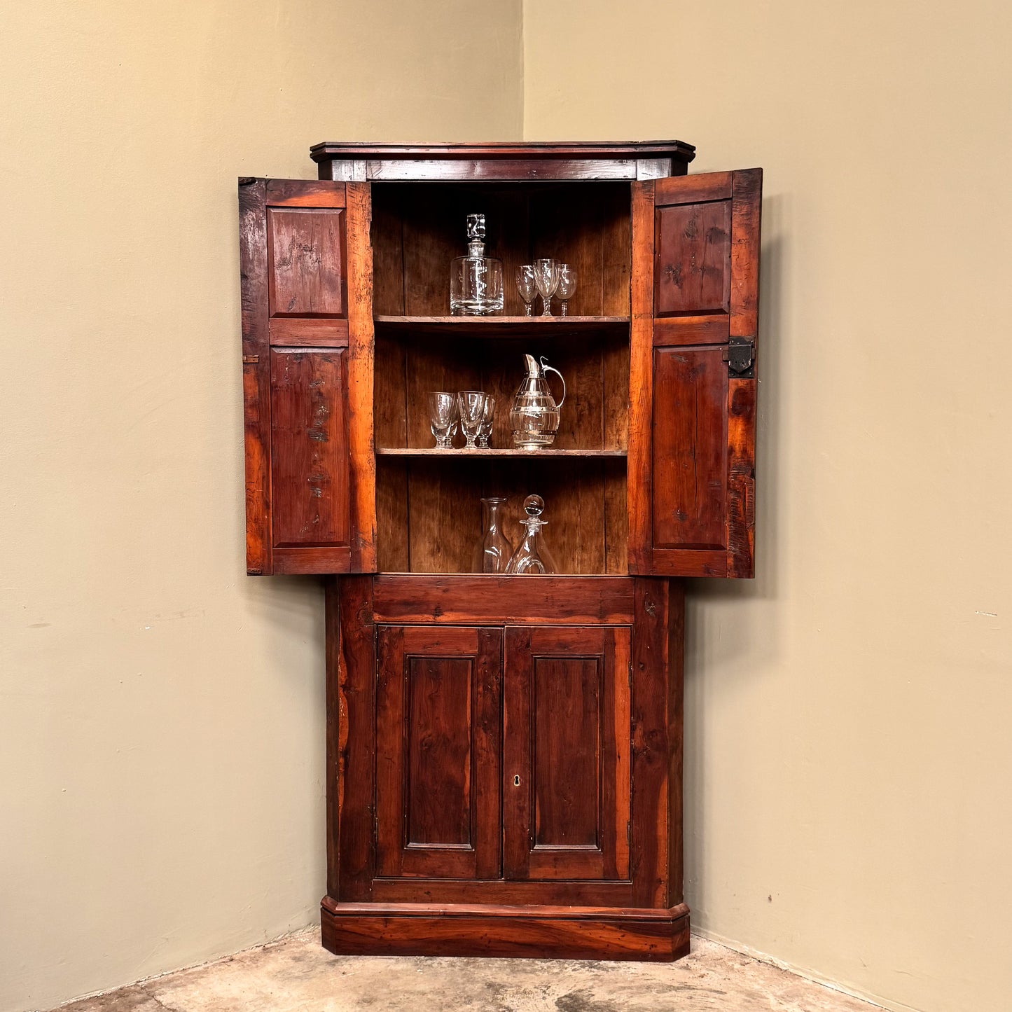 1124 Yew Wood Corner Cupboard