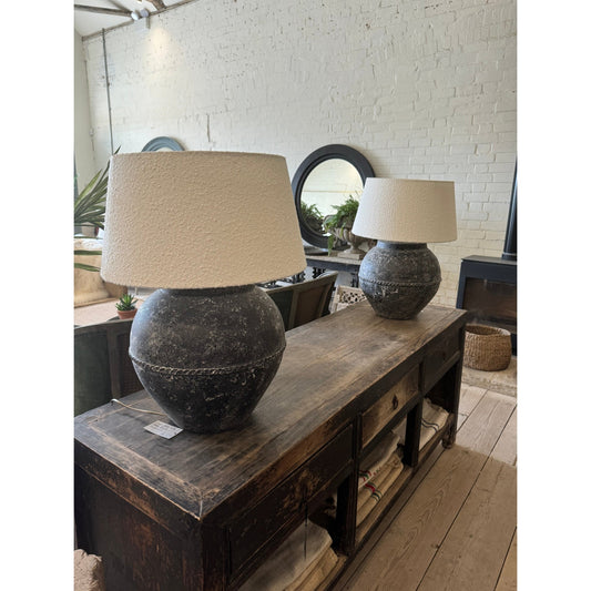 L003 Large Lamp with Cream Boucle Lampshade