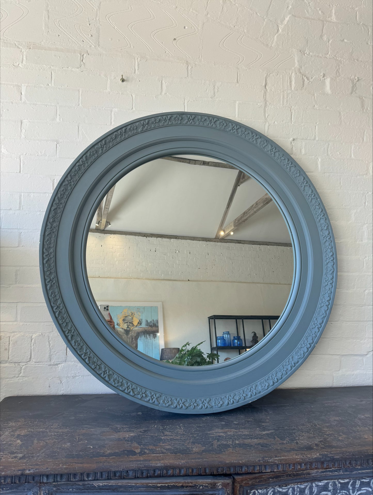 BM001 Large Round Blue Mirror